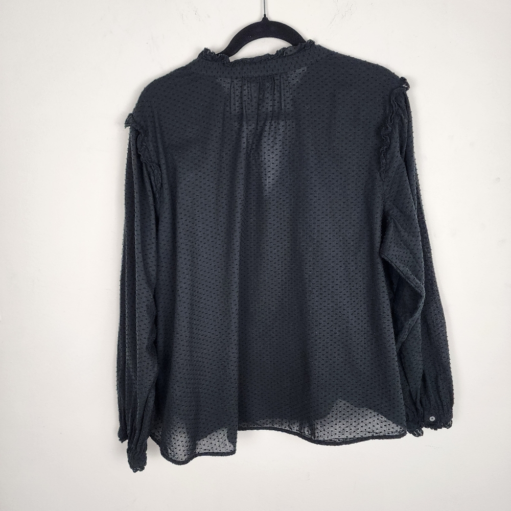 J.Crew Black Cotton Swiss Dot Top V-neck Popover Blouse Shirt Ruffles Size 3X - Picture 6 of 14